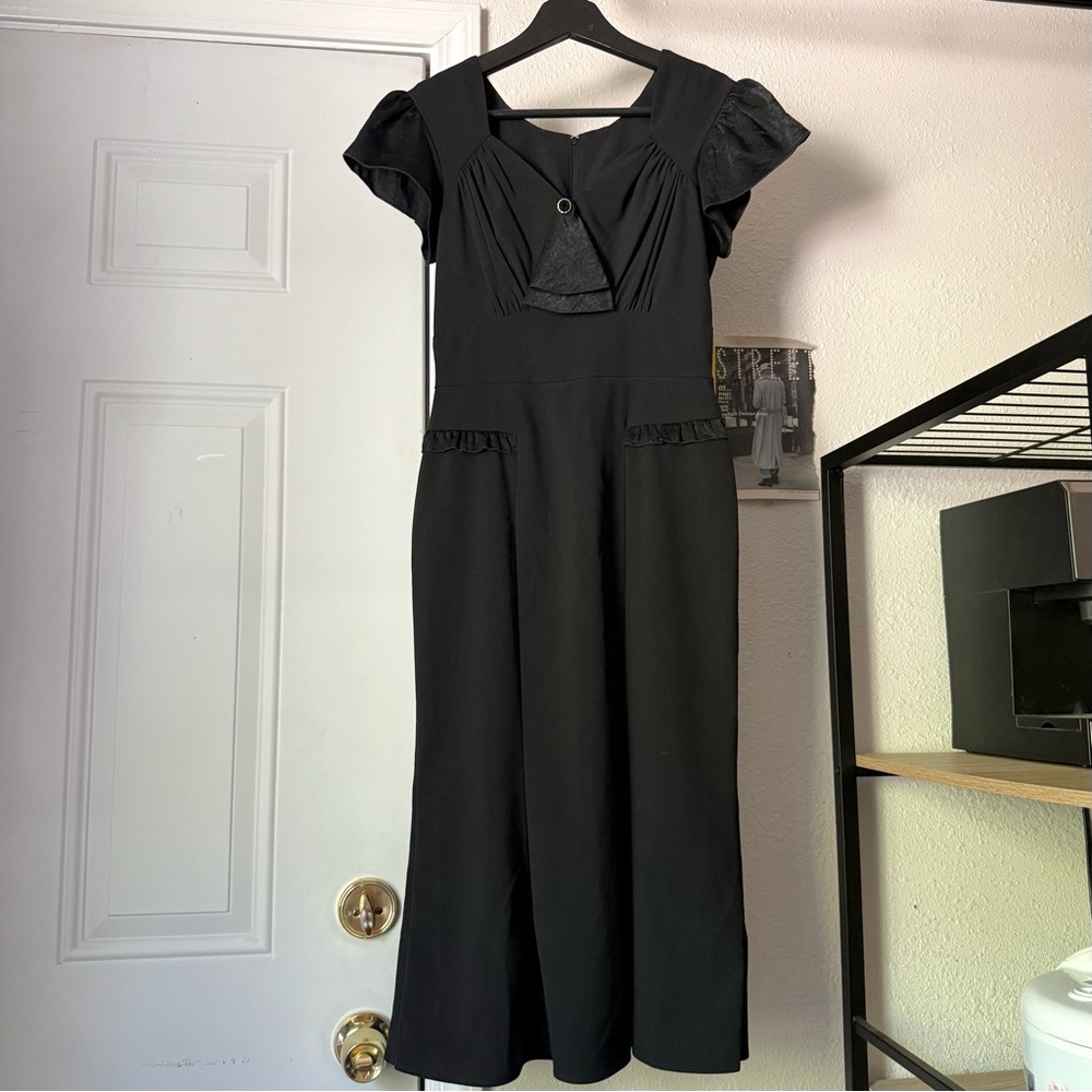 STOP STARING! Black v neck pinup‎ mod retro short sleeve midi dress